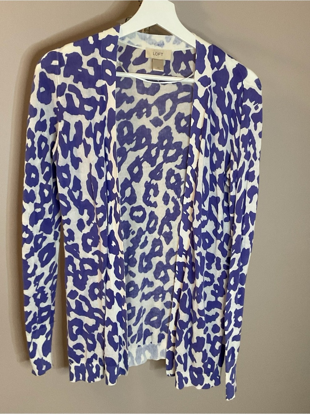 LOFT Purple-Blue Leopard Print Open Front Sweater XS